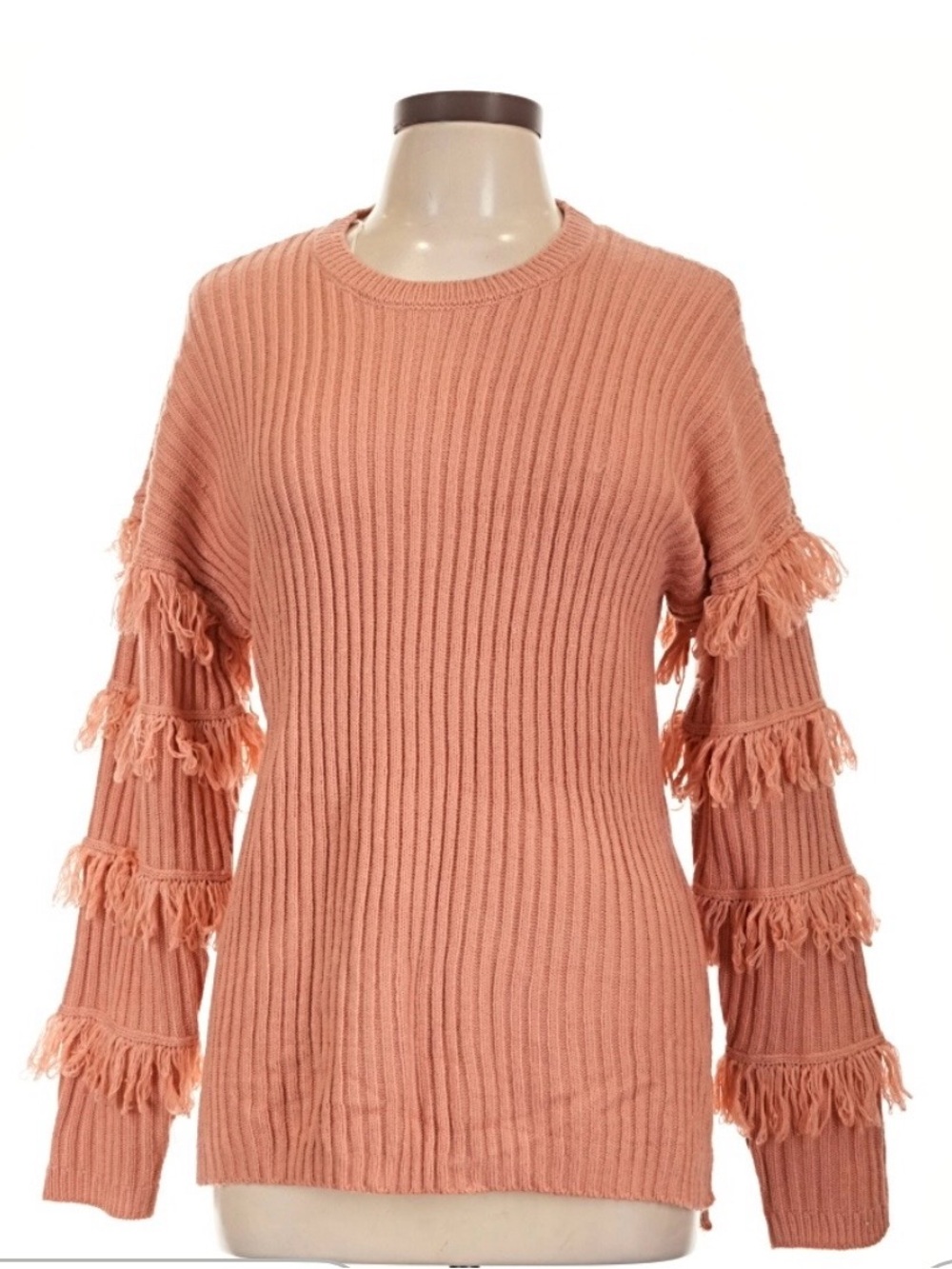 Kate & Sam Ribbed Fringe Sleeve Sweater -m